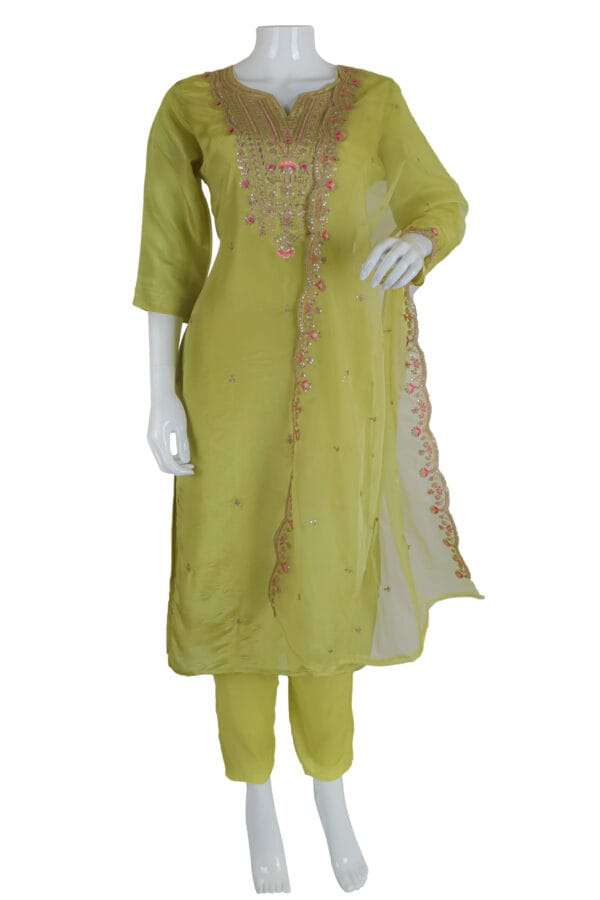 Lemon Shimmer Silk 3 Pcs Straight Kurti