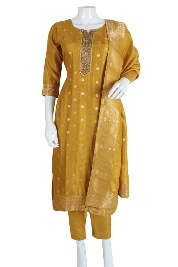 Mustard Dhola Silk 3 Pcs Straight Kurti