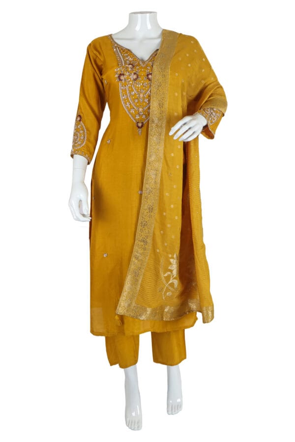 Mustard Dhola Silk 3 Pcs Straight Kurti