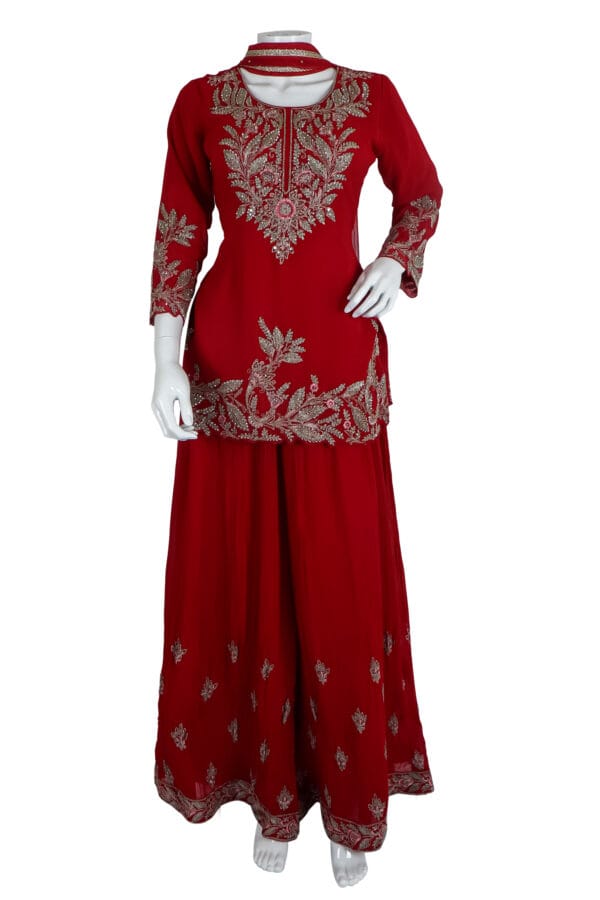 Elegant Red Georgette Kurta Set with Handwork