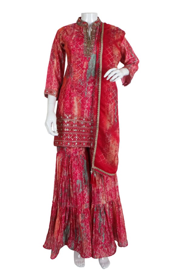 Exquisite Handcrafted Red Georgette Sharara Set