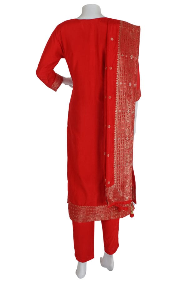 Red Dhola Silk 3 Pcs Straight Kurti