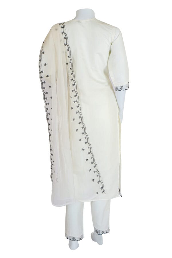 White Roman Silk 3 Pcs Straight Kurti