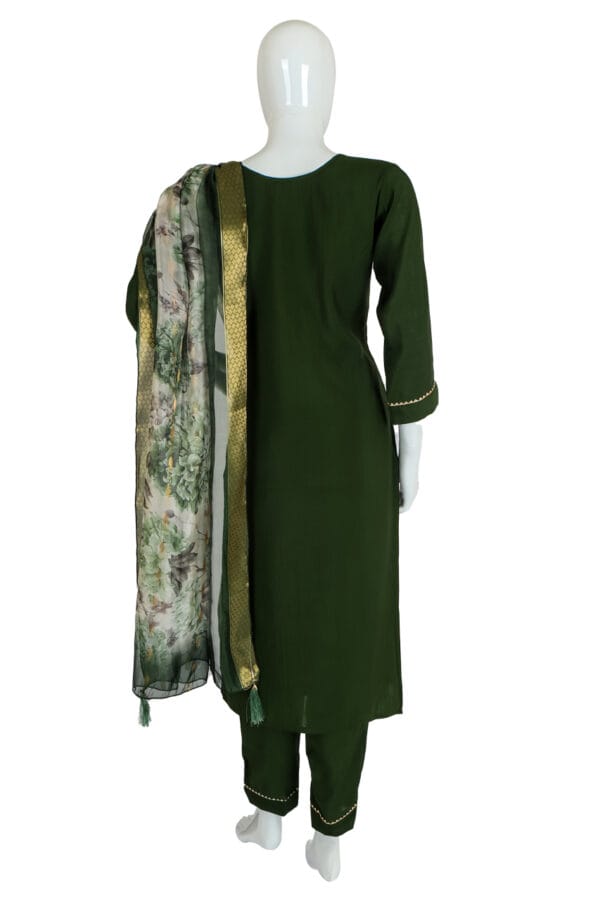 Deep Green Roman Silk 3 Pcs Straight Kurti