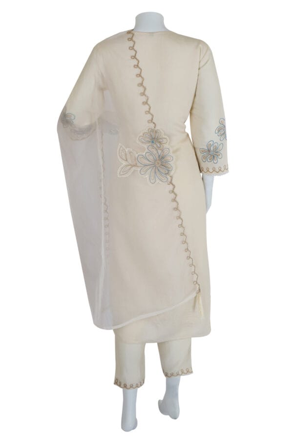 Cream Roman Silk 3 Pcs Straight Kurti