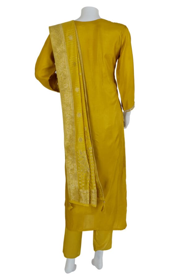 Yellow Dhola Silk 3 Pcs Straight Kurti