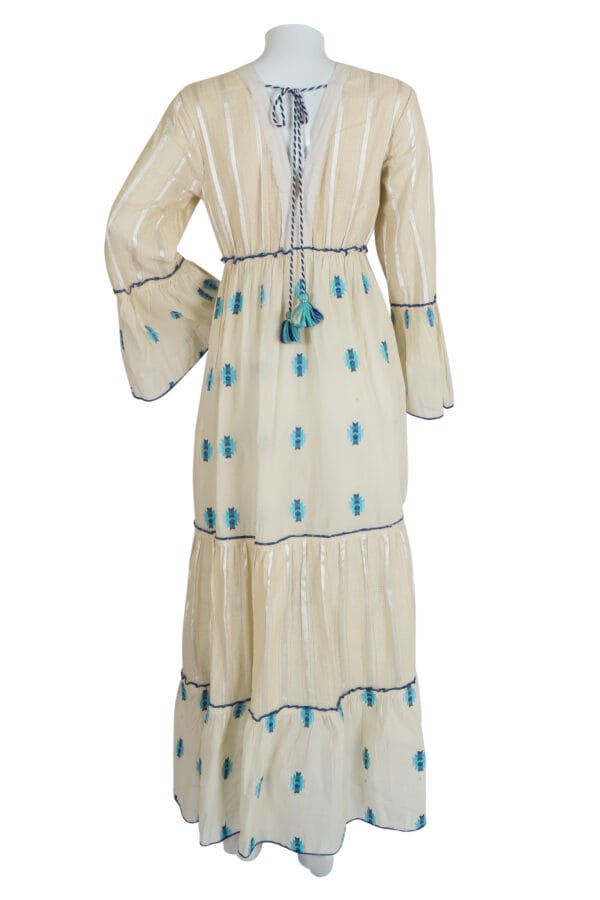 Cream Dress with Blue Embroidery