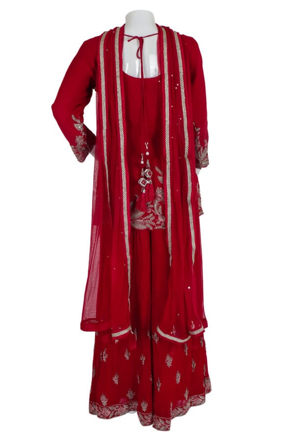 Elegant Red Georgette Kurta Set with Handwork