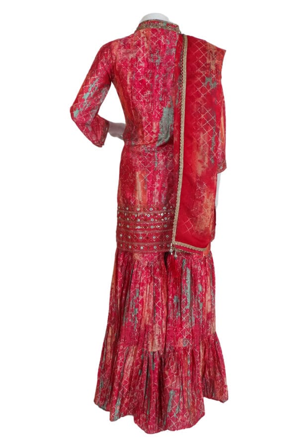 Exquisite Handcrafted Red Georgette Sharara Set