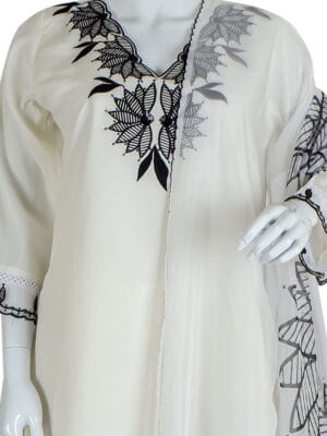 Cream Roman Silk 3 Pcs Straight Kurti