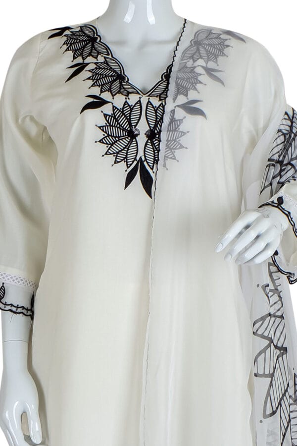 Cream Roman Silk 3 Pcs Straight Kurti