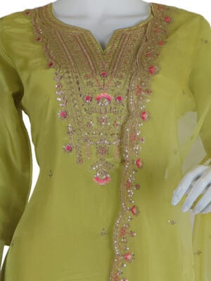 Lemon Shimmer Silk 3 Pcs Straight Kurti