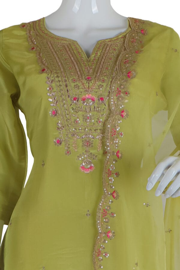 Lemon Shimmer Silk 3 Pcs Straight Kurti