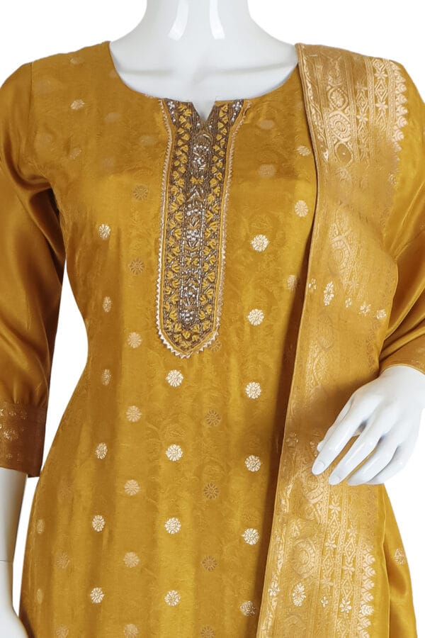 Mustard Dhola Silk 3 Pcs Straight Kurti