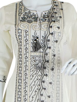 White Roman Silk 3 Pcs Straight Kurti