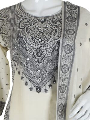 Cream Dhola Silk 3 Pcs Straight Kurti