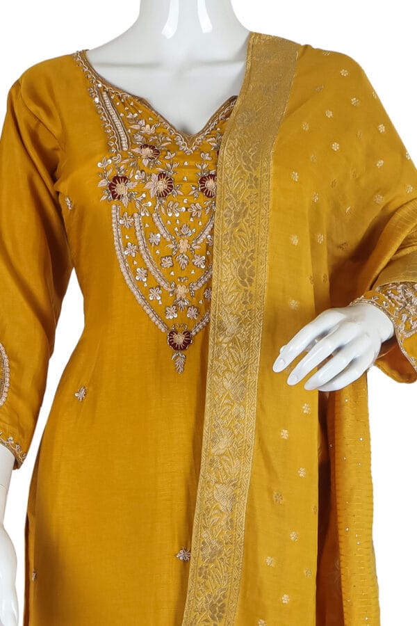 Mustard Dhola Silk 3 Pcs Straight Kurti