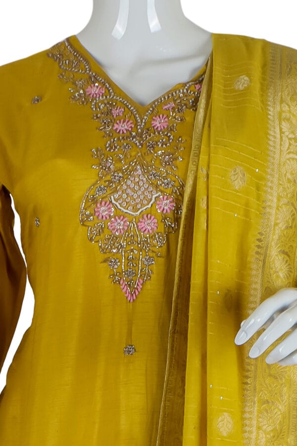 Yellow Dhola Silk 3 Pcs Straight Kurti