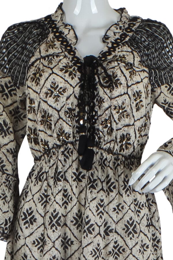 Bohemian Black and Beige Patterned Dress