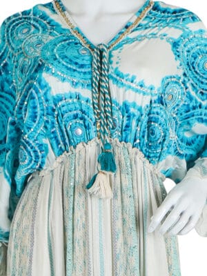 Turquoise Bohemian Maxi Dress with Braided Tassels