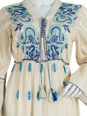 Cream Dress with Blue Embroidery
