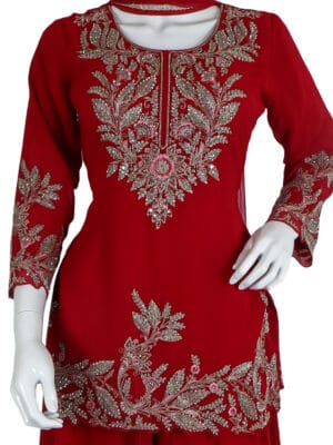 Elegant Red Georgette Kurta Set with Handwork