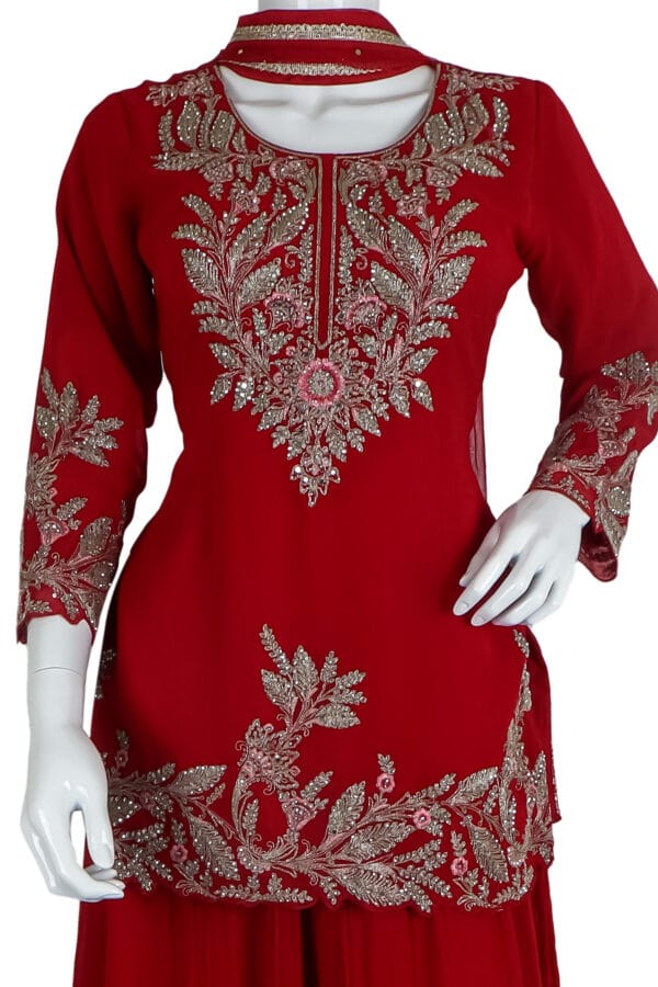 Elegant Red Georgette Kurta Set with Handwork