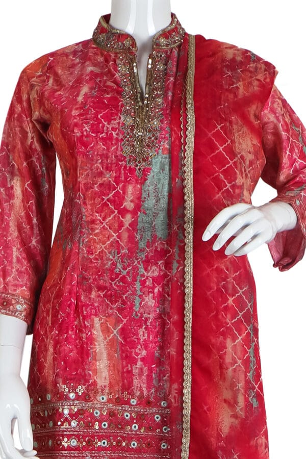 Exquisite Handcrafted Red Georgette Sharara Set