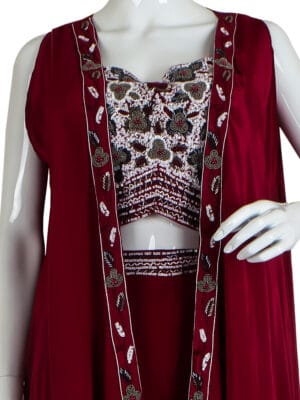 Maroon Pure Crape 3-Piece Set