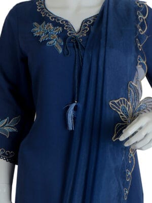 Blue Roman Silk 3 Pcs Straight Kurti