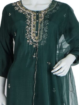 Green Dhola Silk 3 Pcs Straight Kurti
