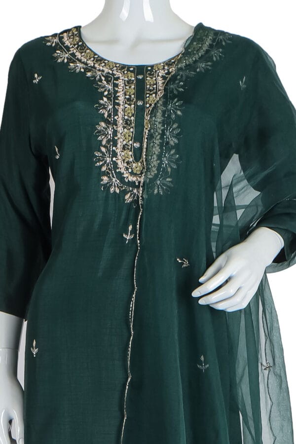 Green Dhola Silk 3 Pcs Straight Kurti