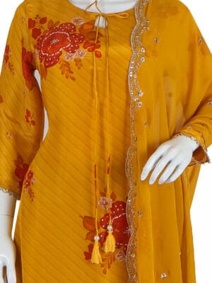 Mustard Yellow Shimmer Silk 3 Pcs Straight Kurti