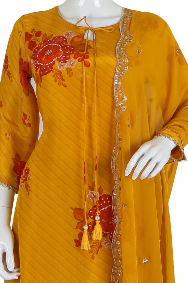 Mustard Yellow Shimmer Silk 3 Pcs Straight Kurti