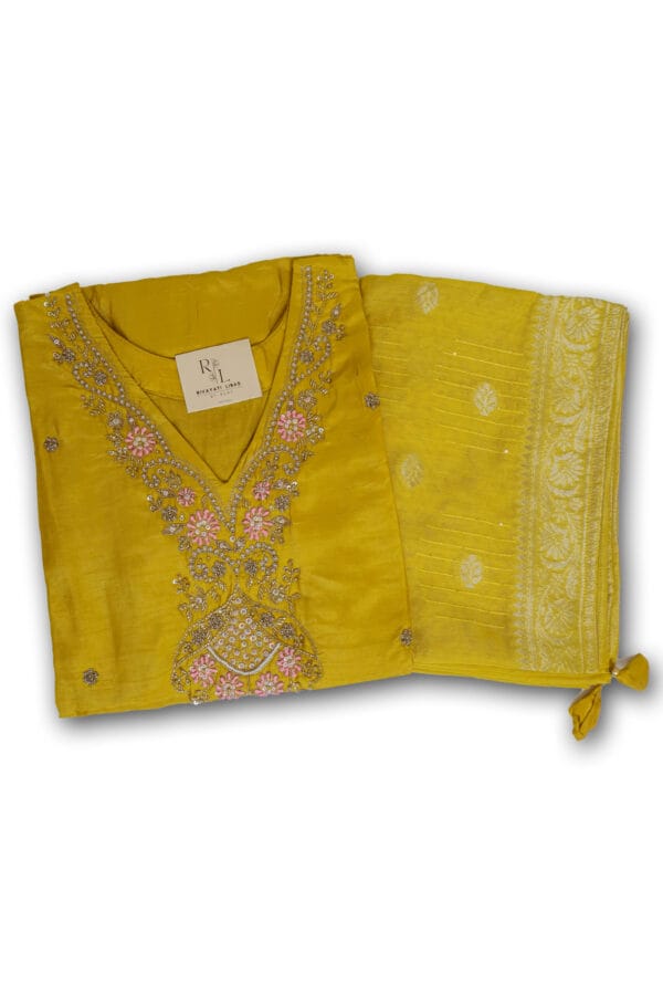 Yellow Dhola Silk 3 Pcs Straight Kurti