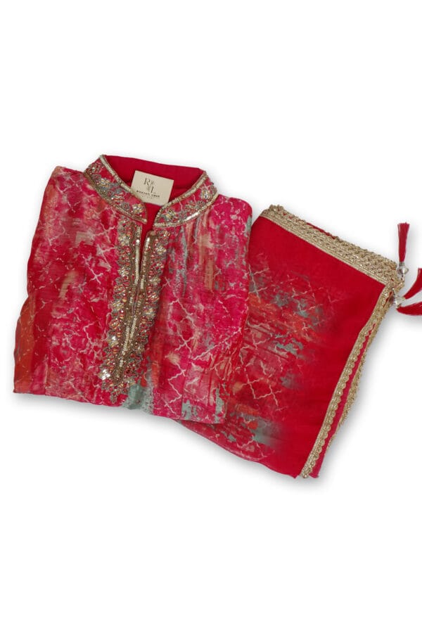 Exquisite Handcrafted Red Georgette Sharara Set