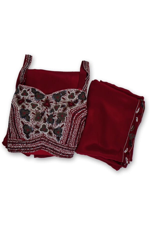 Maroon Pure Crape 3-Piece Set