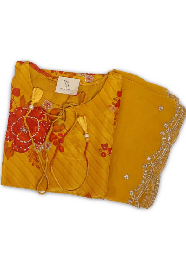 Mustard Yellow Shimmer Silk 3 Pcs Straight Kurti