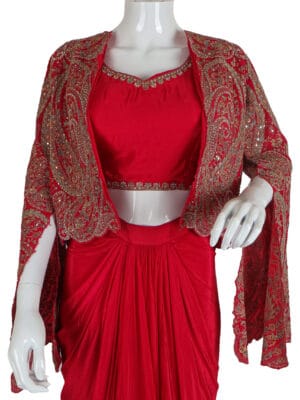 Red Pure Crape Designer Set