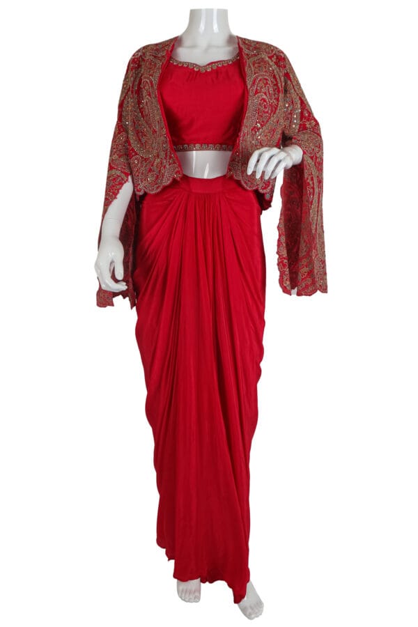 Red Pure Crape Designer Set