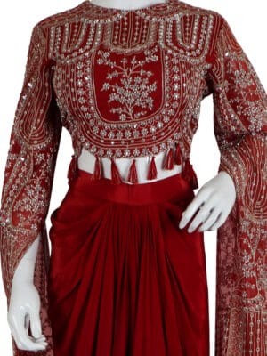 Exquisite Red Organza and Pure Crape Ensemble