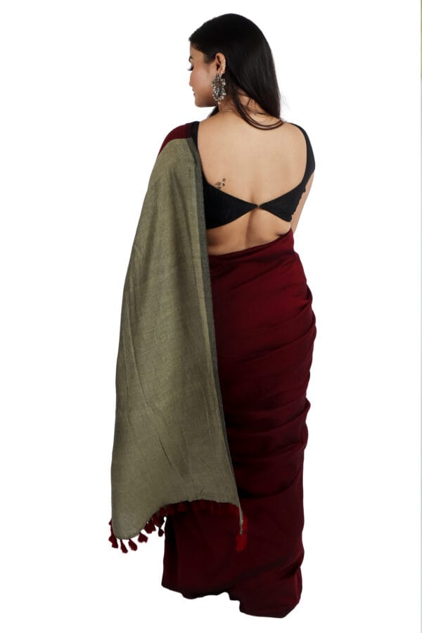 Maroon Saree with Olive Green Pallu