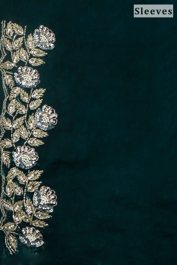 Dark Green Silk Saree with Silver Embroidery