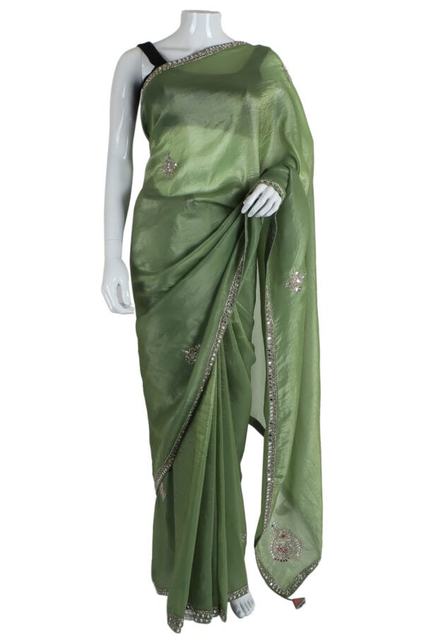 Deep Green Silk Saree with Silver Embroidery