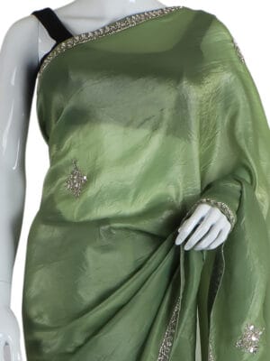 Deep Green Silk Saree with Silver Embroidery