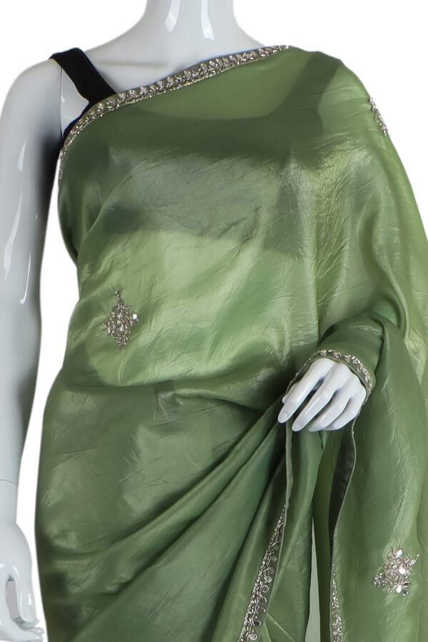 Deep Green Silk Saree with Silver Embroidery