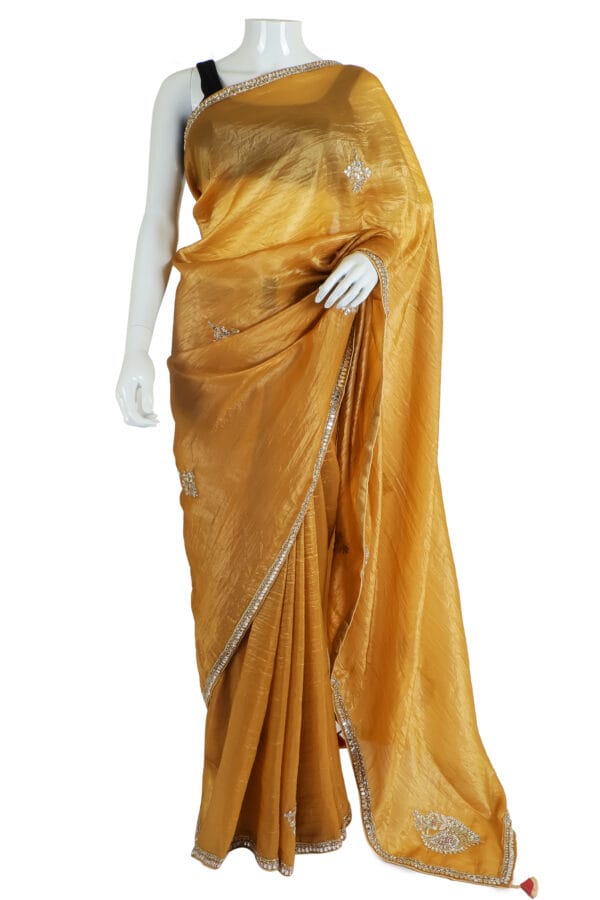 Golden Silk Saree with Silver Embroidery