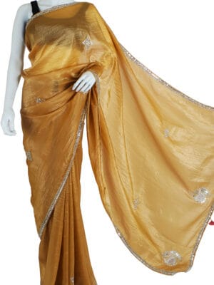 Golden Silk Saree with Silver Embroidery