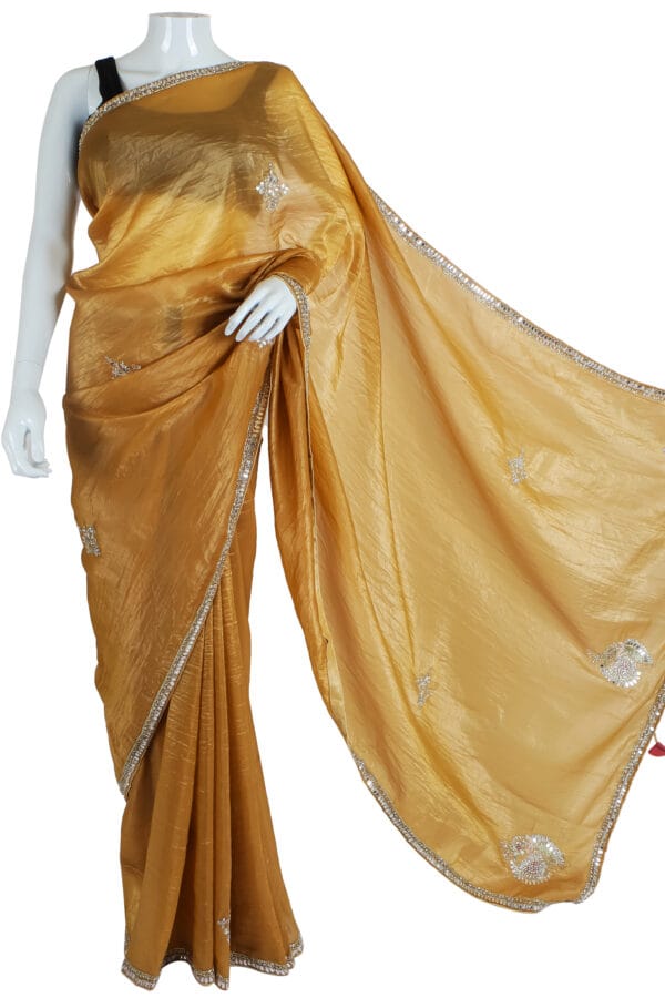 Golden Silk Saree with Silver Embroidery