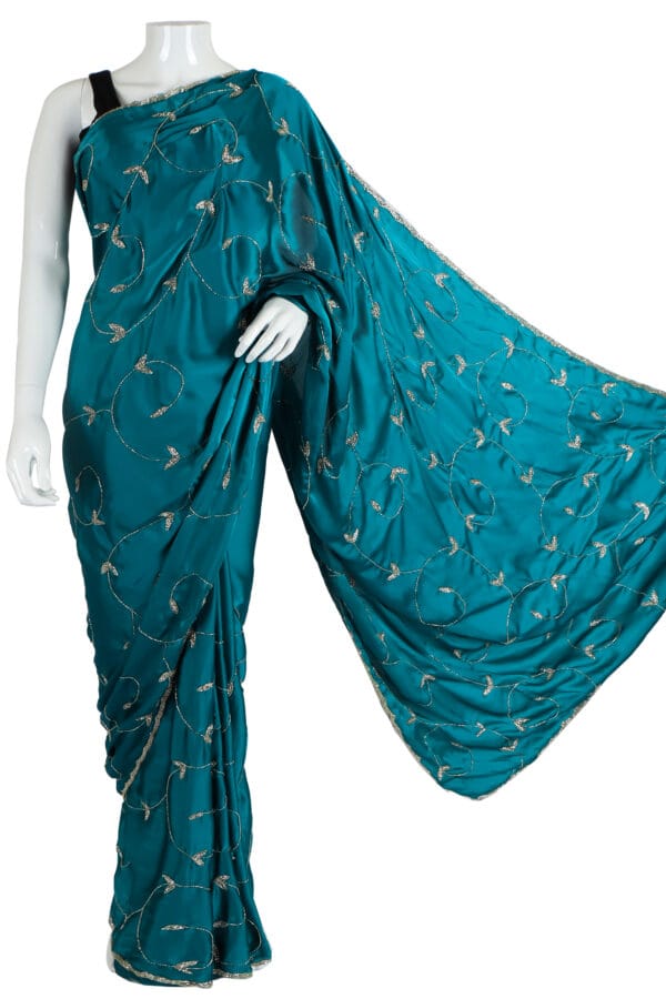 Teal Silk Saree with Silver Detailing